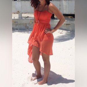 Forever 21 High Low Strapless Dress S Orange